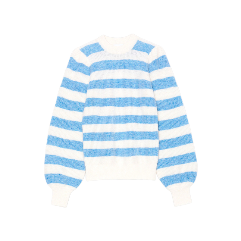 Crew Neck Striped Pullover Mohair Sweater - NY020