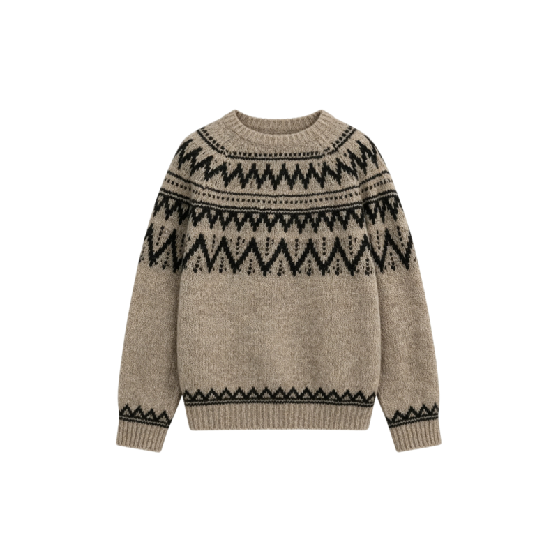 Long-sleeved Crew Neck Jacquard Sweater - NY007