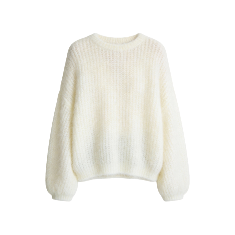 Women's Mohair Drop-shoulder Sleeve Solid Color Sweater - NY086